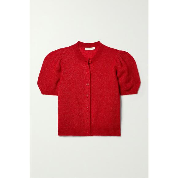 DÔEN Red Puff Sleeve Anisa Alpaca Wool Cardigan Size XS - Picture 1 of 9